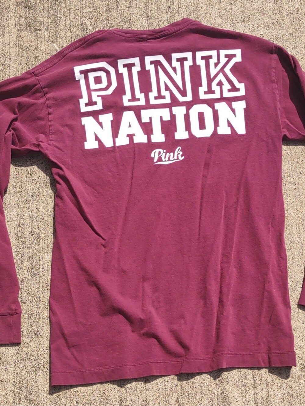 PINK Victorias Victoria's Secret maroon Logo long sleeve t-shirt top shirt XS